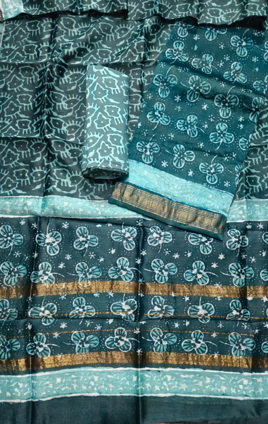 Gorgeous Printed Maheshwari Silk Suit with Cotton Base
