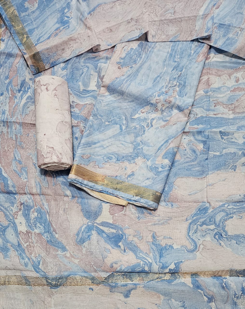 Authentic Maheshwari Silk Suit with Printed Dupatta
