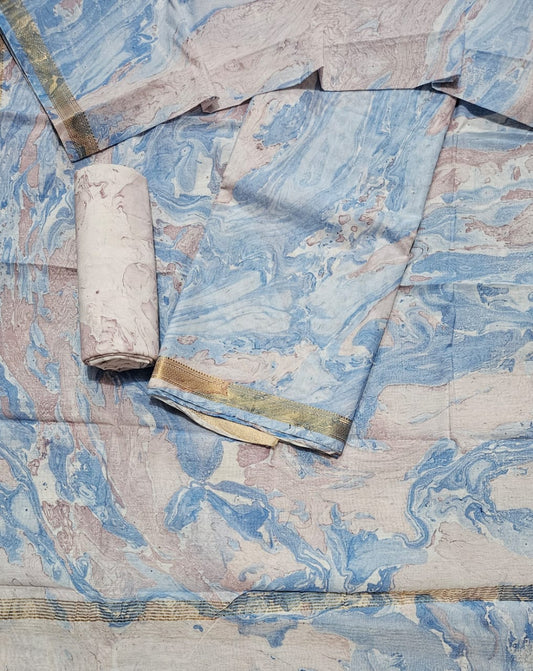 Authentic Maheshwari Silk Suit with Printed Dupatta
