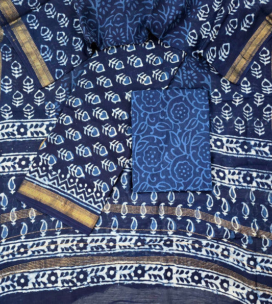 Premium Hand Block Maheshwari Silk Suit for Women