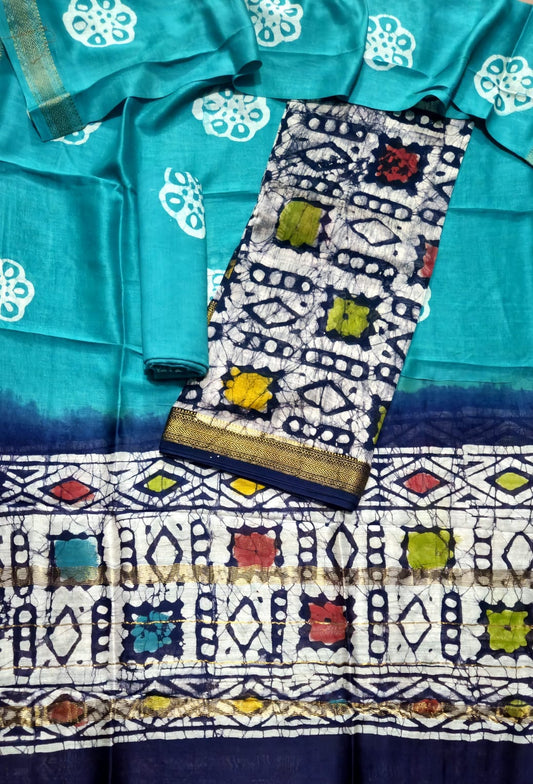 Printed Maheshwari Silk Suit with Cotton Fabric Bottom