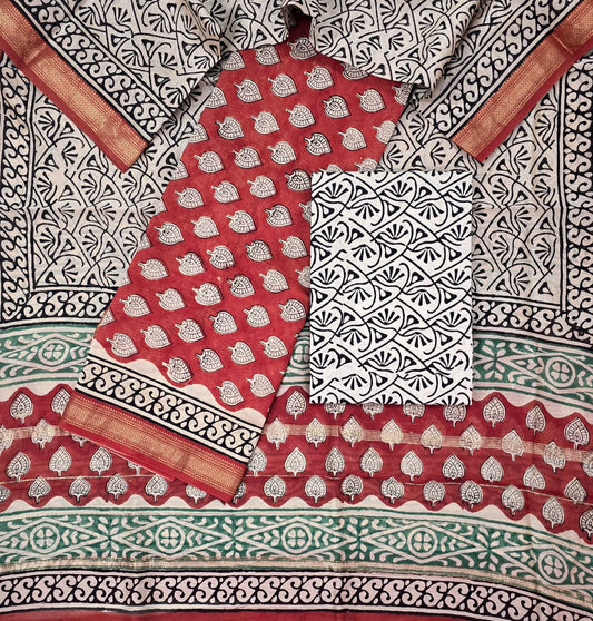 Handwoven Maheshwari Silk Suit with Elegant Zari Work