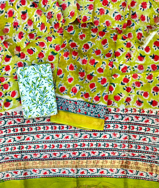 Beautiful Maheshwari Silk Dress Material with Zari