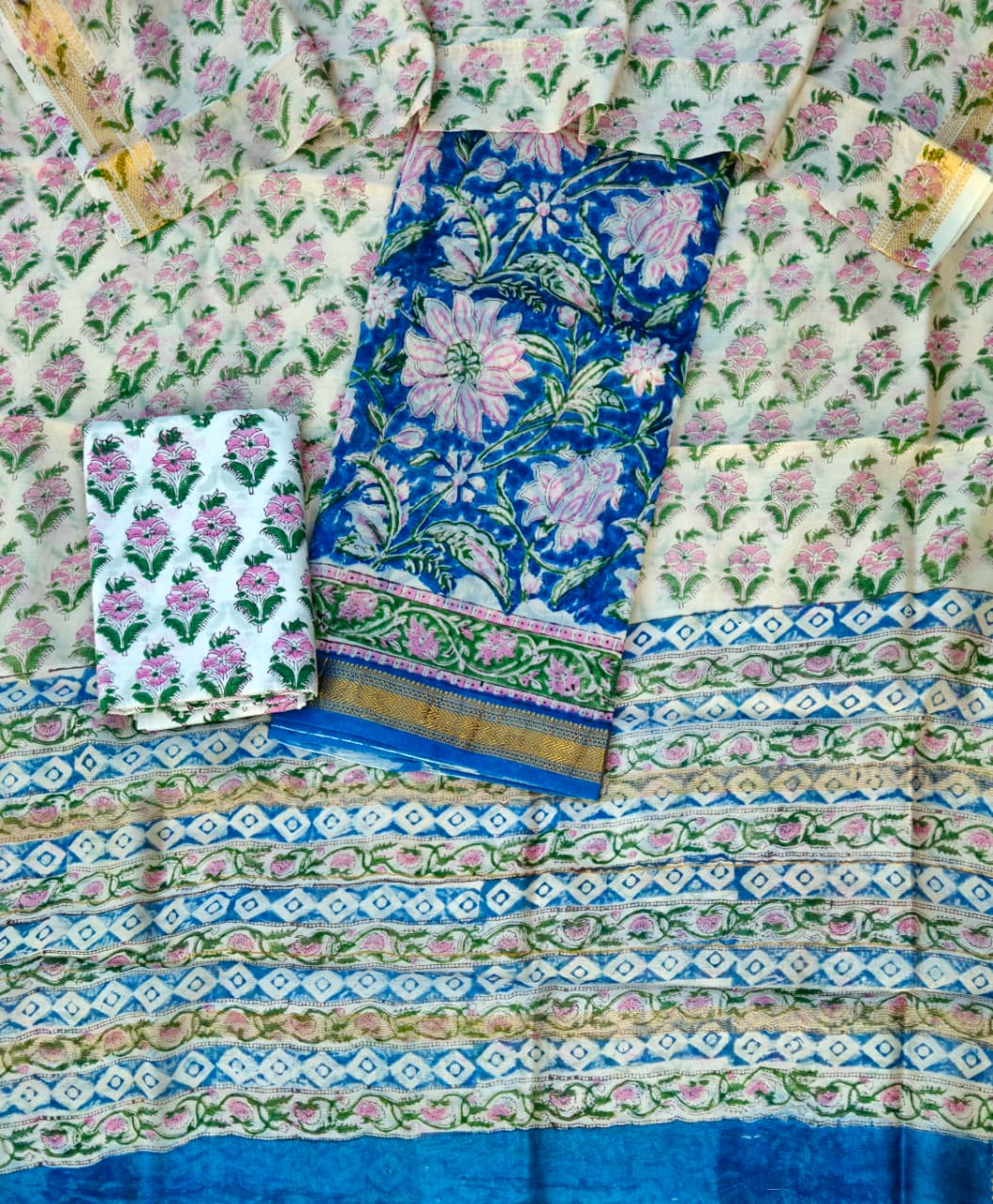Pure Maheshwari Silk Suit with Dupatta and Bottom
