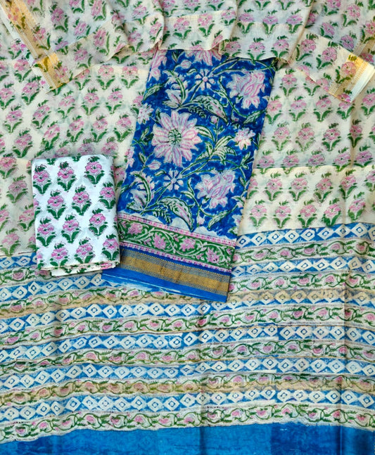 Pure Maheshwari Silk Suit with Dupatta and Bottom