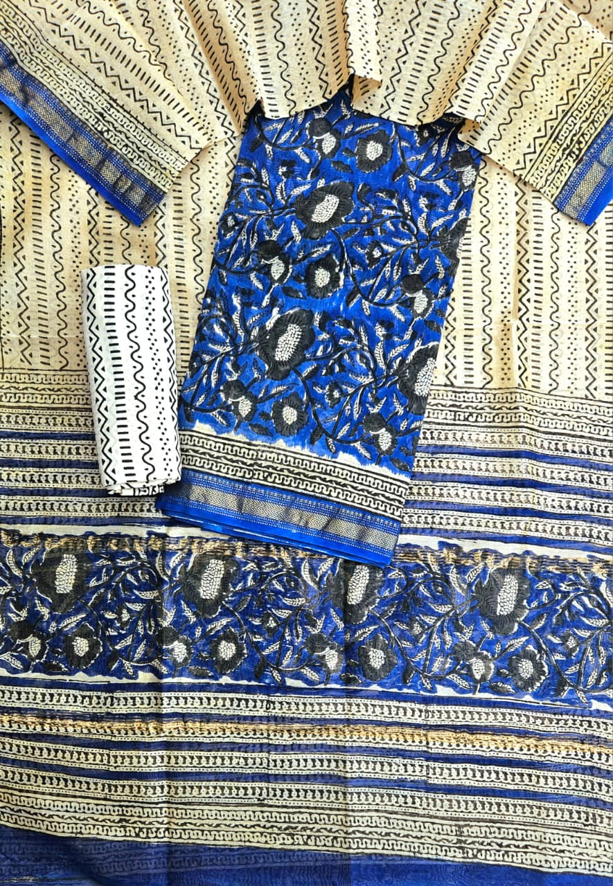 Classic Maheshwari Silk Suit with Cotton Bottom Set