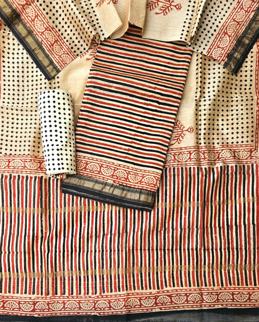Maheshwari Silk Suit with Dupatta and Cotton Bottom