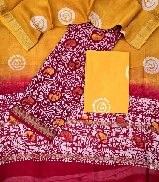 Traditional Maheshwari Silk Suit Set with Zari Border