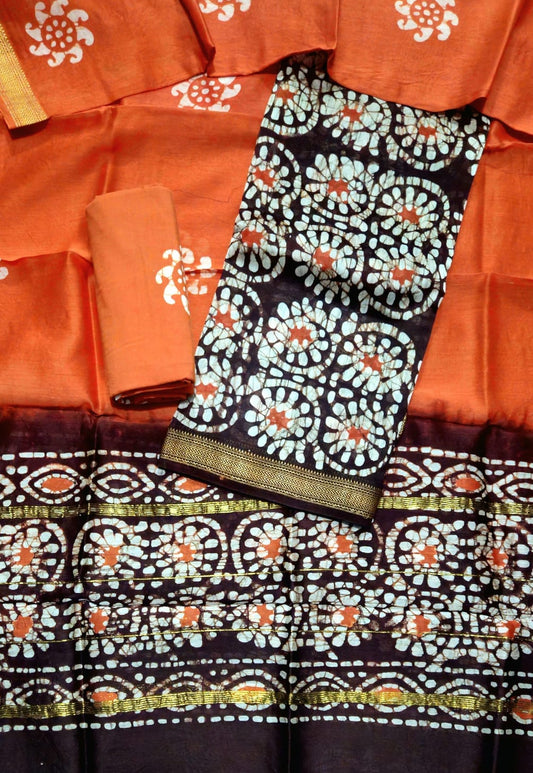 Elegant Maheshwari Silk Dress Material with Cotton