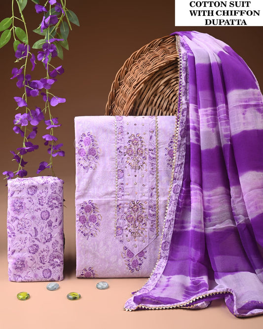 Cotton Suit Set with Stylish Neckline Design