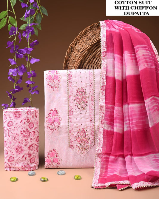 Beautiful Cotton Suit with Neck & Dupatta Work