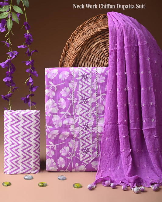 Cotton Suit with Chiffon Dupatta & Embrodery