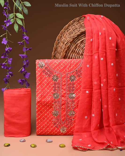 Premium Cotton Suit Set with Chiffon Dupatta