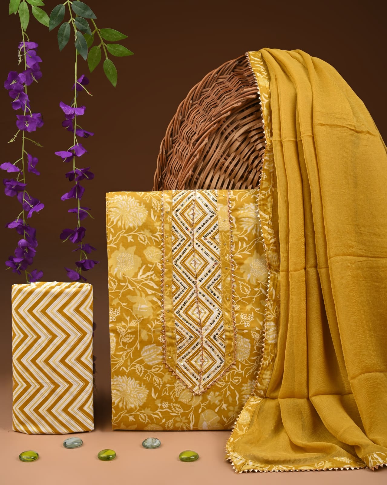 Designer Cotton Suit with Stylish Neck Patten