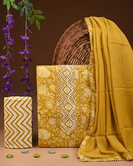 Designer Cotton Suit with Stylish Neck Patten