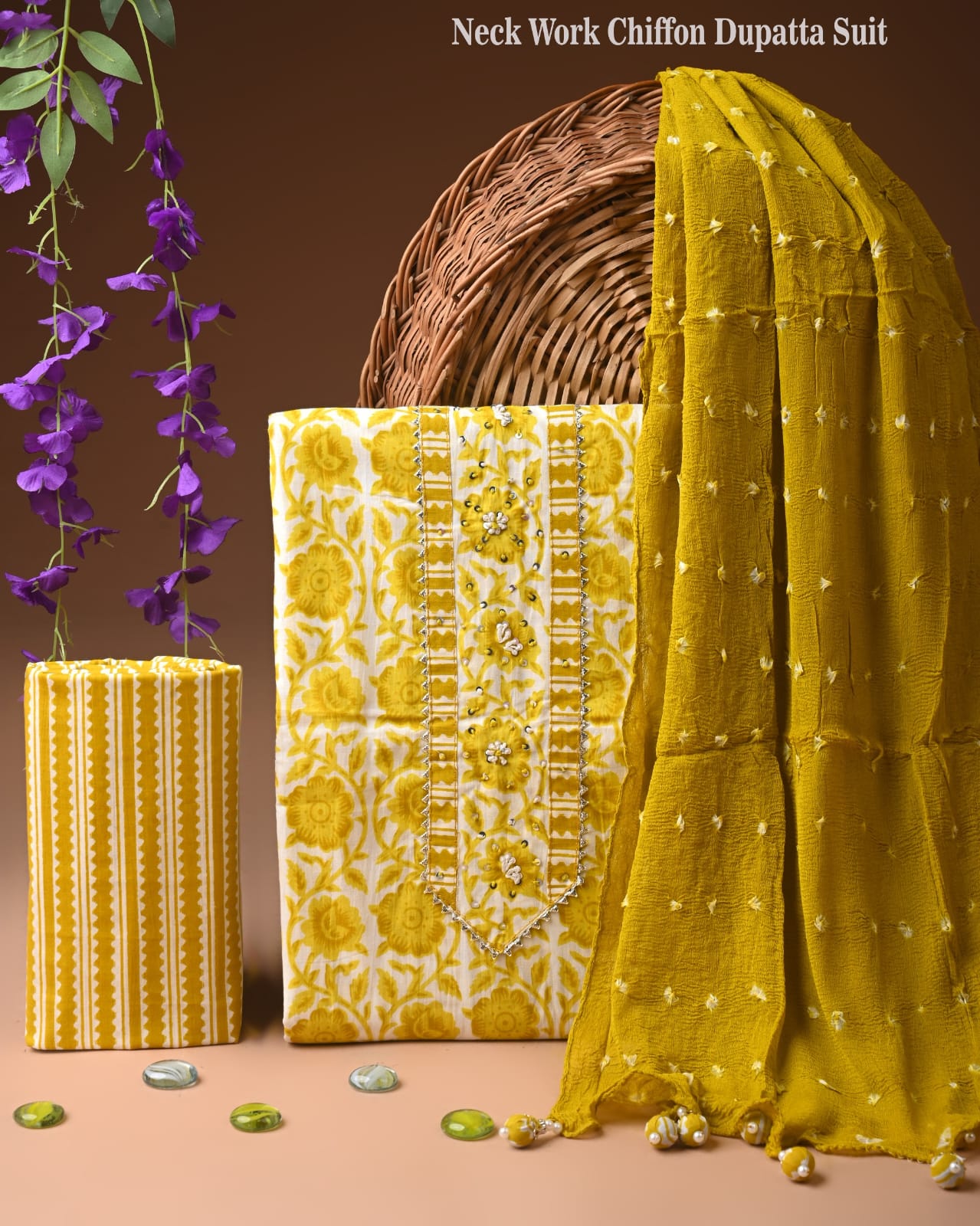 Cotton Dress with Zari Embroidery & Dupatta