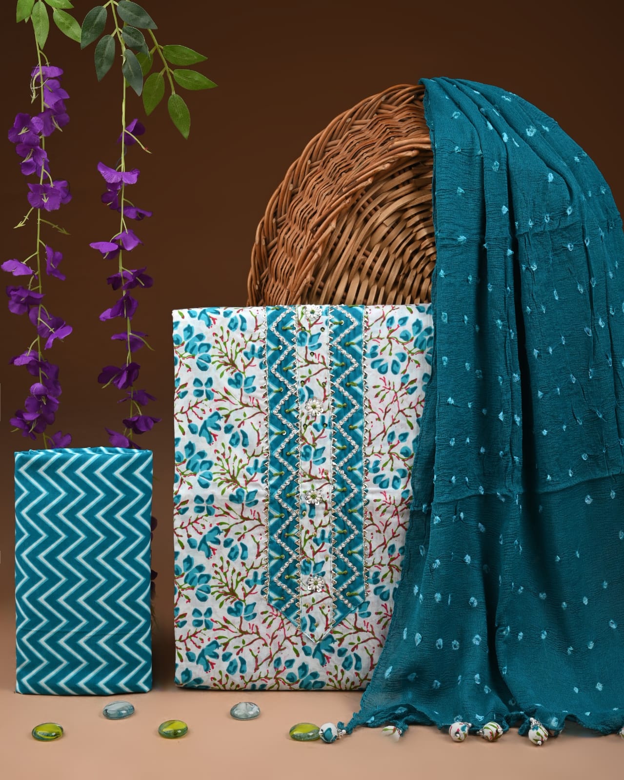 Cotton Suit with Elegant Chiffon Dupatta Design