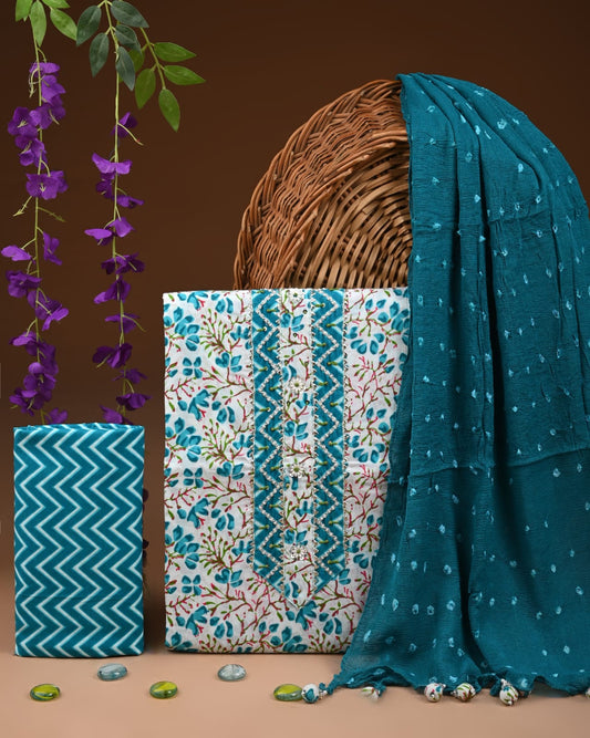 Cotton Suit with Elegant Chiffon Dupatta Design