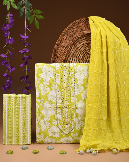 Cotton Suit with Zari Gota Patti & Heavy Neck