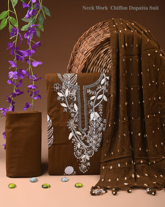 Beautiful Cotton Suit with Heavy Neck Work