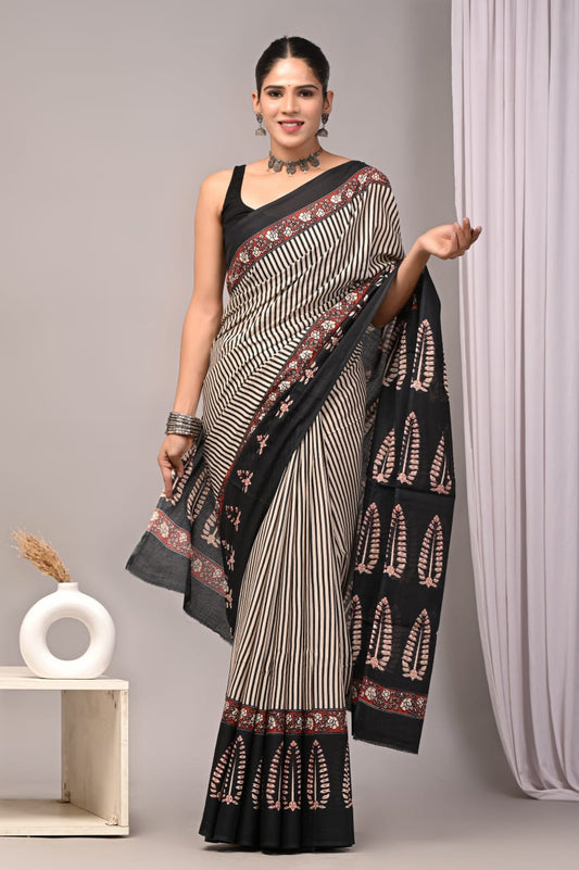 Luxuriously soft pure cotton mul saree, with blouse.