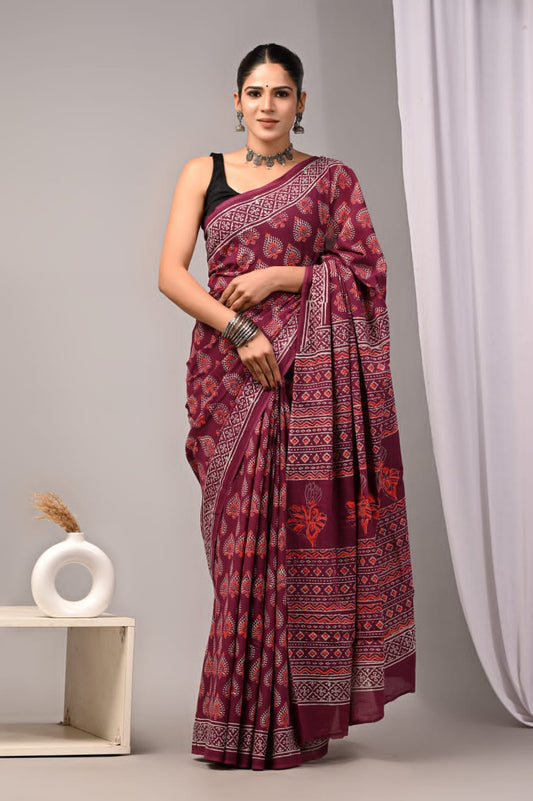 Pure handloom cotton mul saree for effortless elegance.