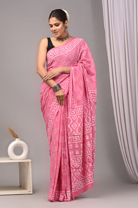 Breathable mulmul cotton saree, soft and elegant.