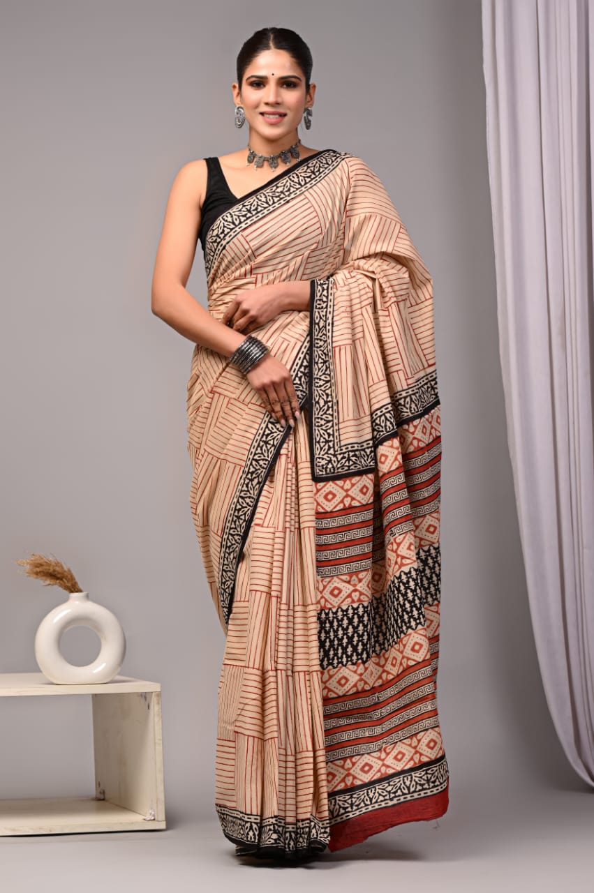 Mulmul saree in cotton, trendy and breathable wear.