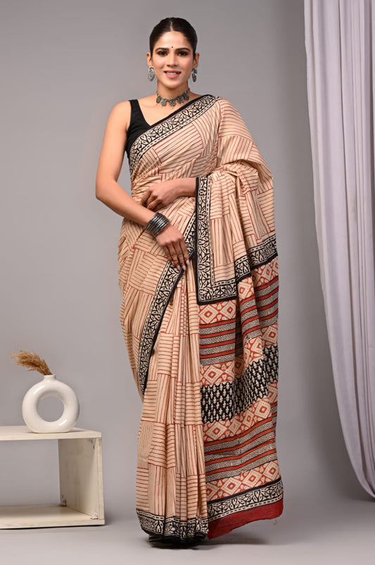 Mulmul saree in cotton, trendy and breathable wear.