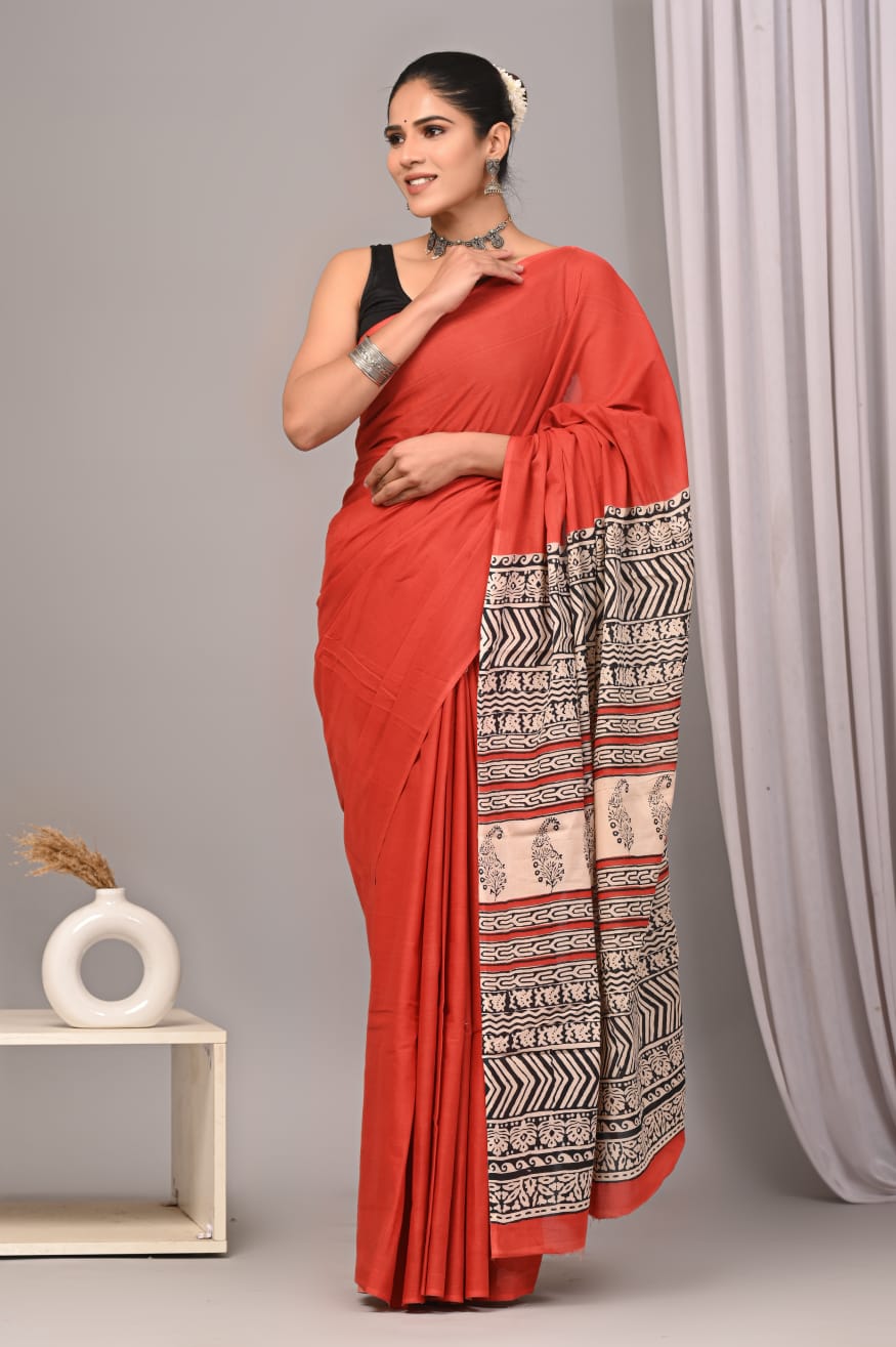 Handcrafted cotton mul saree, made for daily elegance.