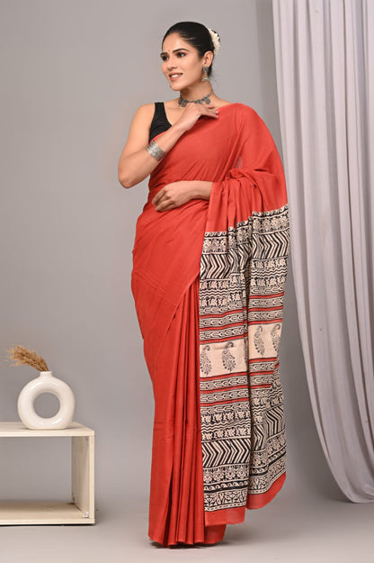Handcrafted cotton mul saree, made for daily elegance.