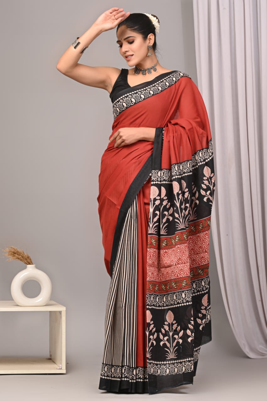 Pure cotton mul saree, timeless block print beauty.
