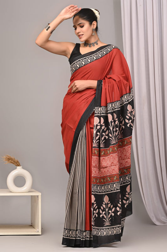 Pure cotton mul saree, timeless block print beauty.