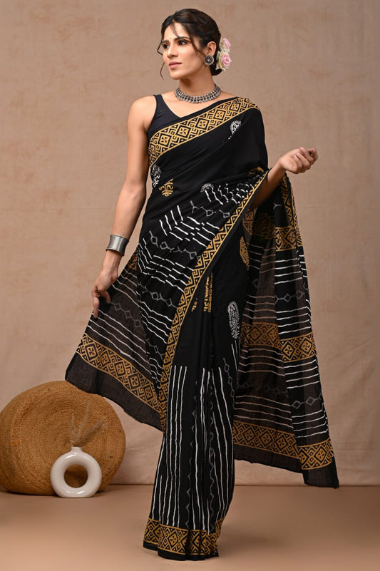 Soft-touch mul cotton saree, designed for versatility.