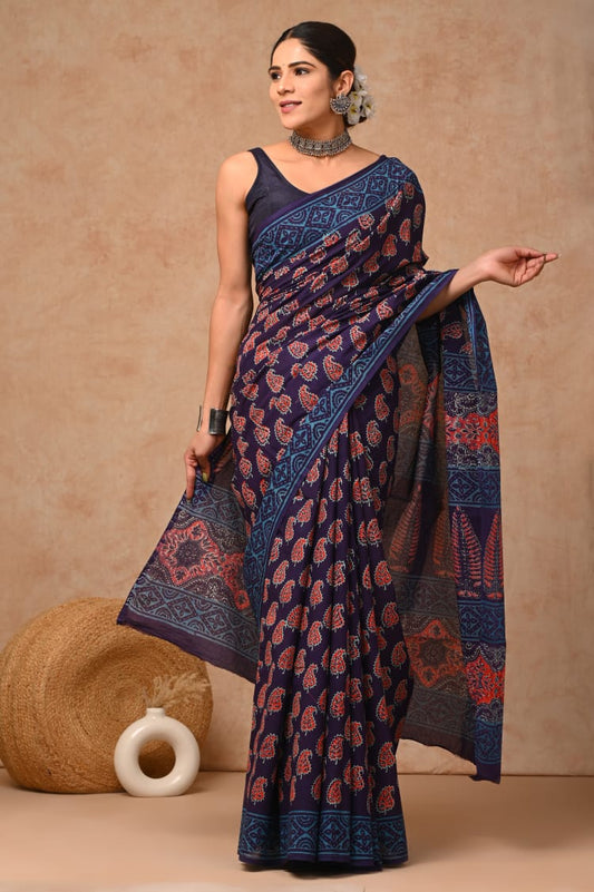 Cotton mul saree with contemporary yet ethnic look.