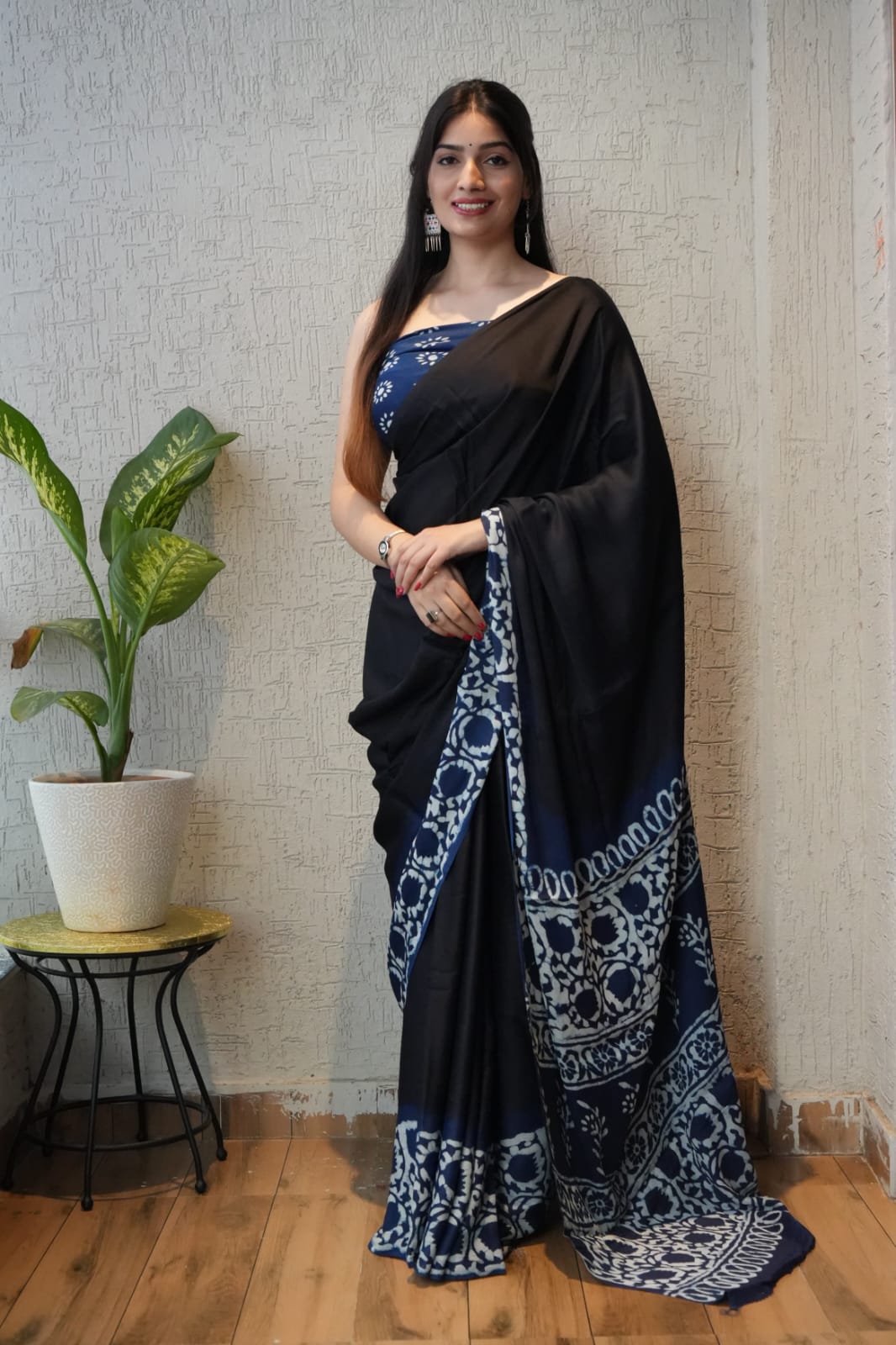 Imported Silk Saree – Ajrakh Block Design