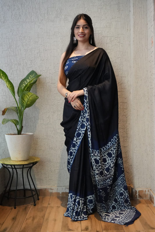 Imported Silk Saree – Ajrakh Block Design