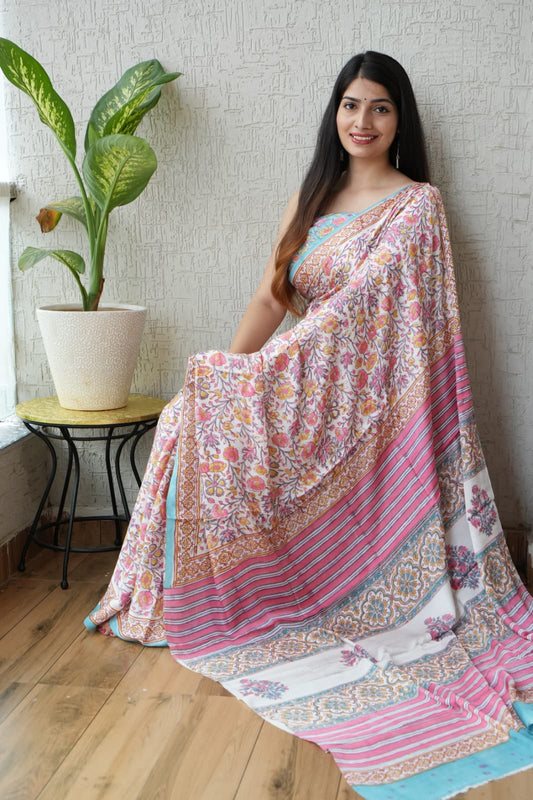 Simple Ajrakh Saree – Natural Dye