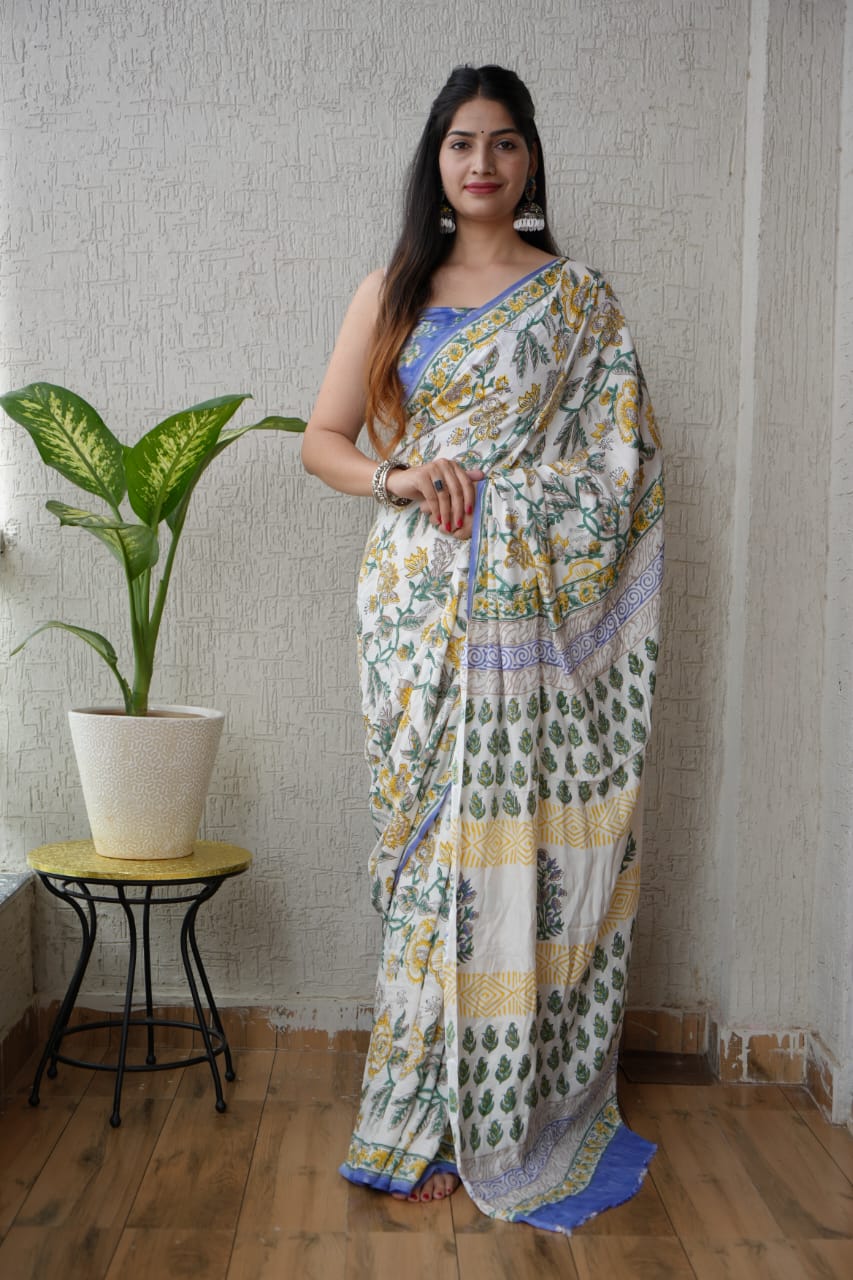 Pure Silk Saree – Ajrakh Crafted Design