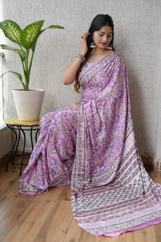 Ajrakh Saree – Natural Hand Block Print