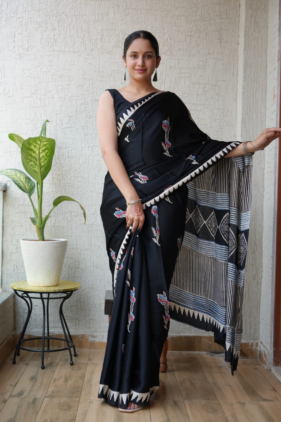 Stylish Ajrakh Saree – Pure Silk