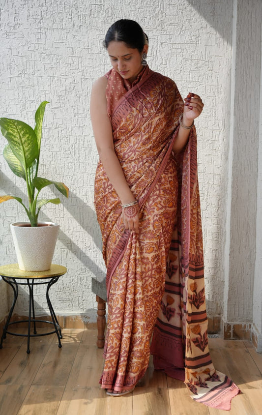 Modal Silk Saree – Vegetable Dye Ajrakh