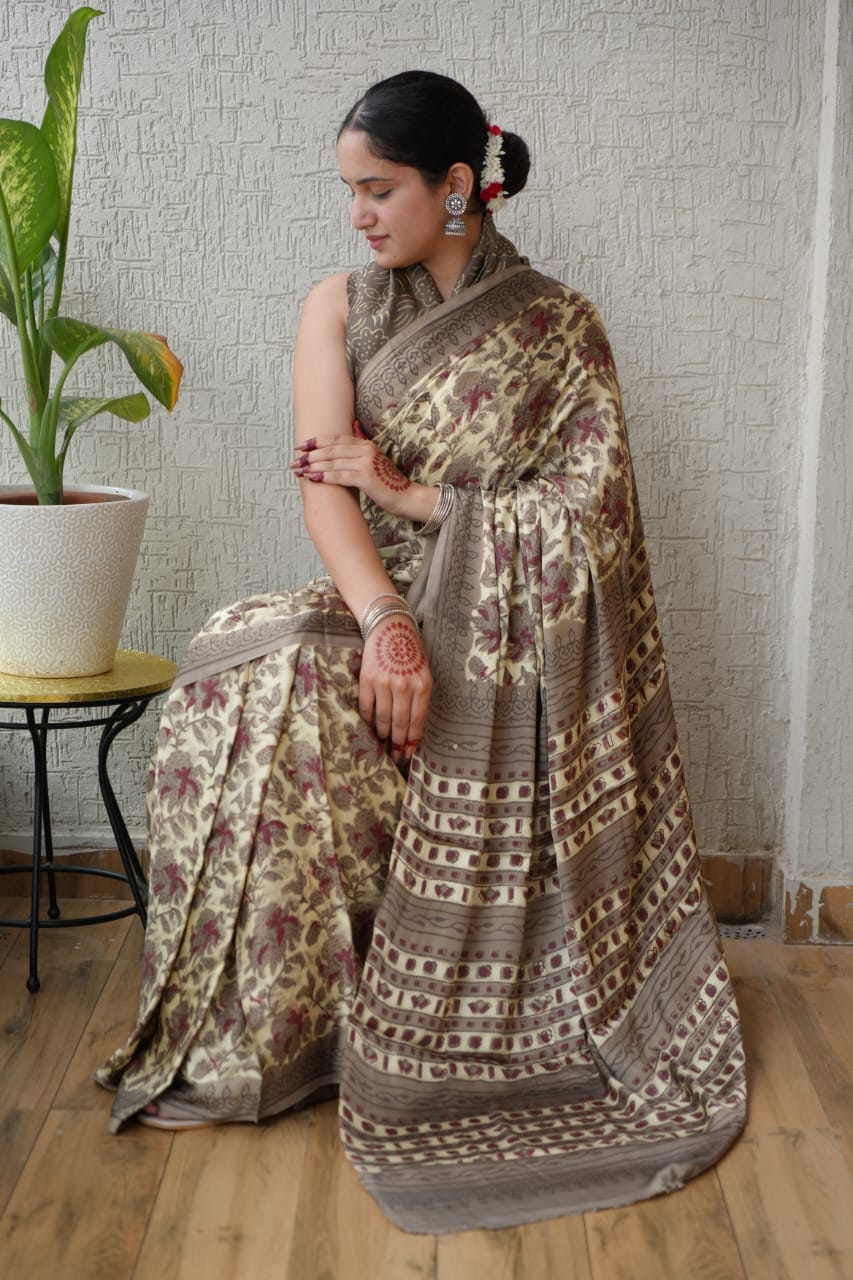 Elegant Ajrakh Silk Saree