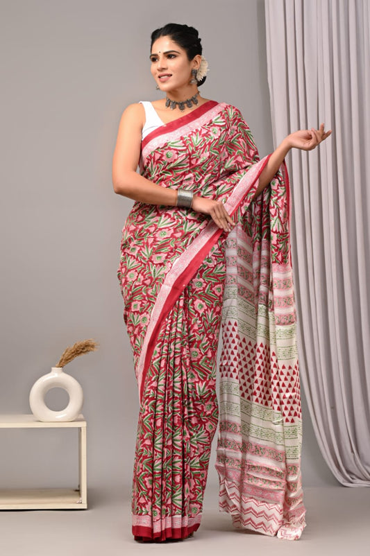 Vegetable Dyed Silk Saree – Ajrakh Print