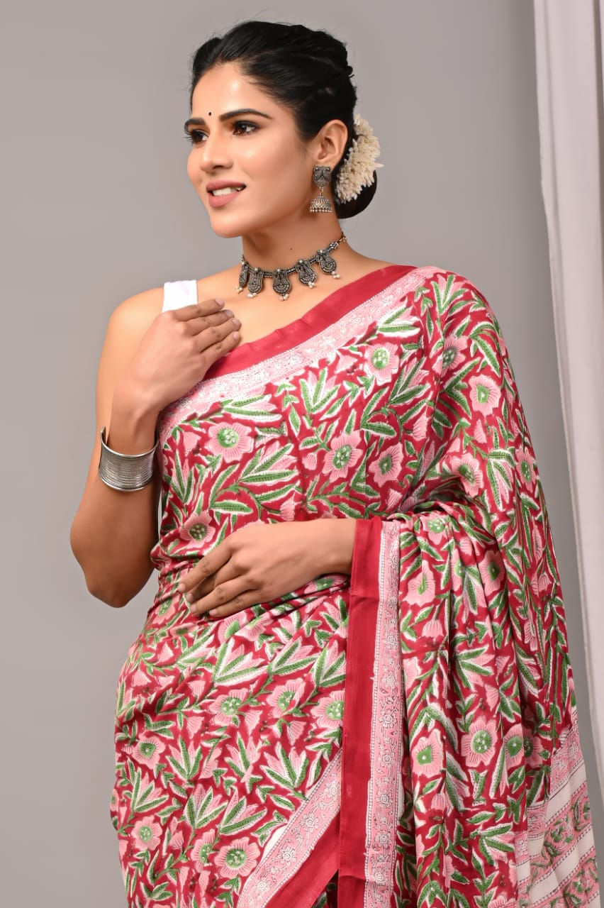 Vegetable Dyed Silk Saree – Ajrakh Print