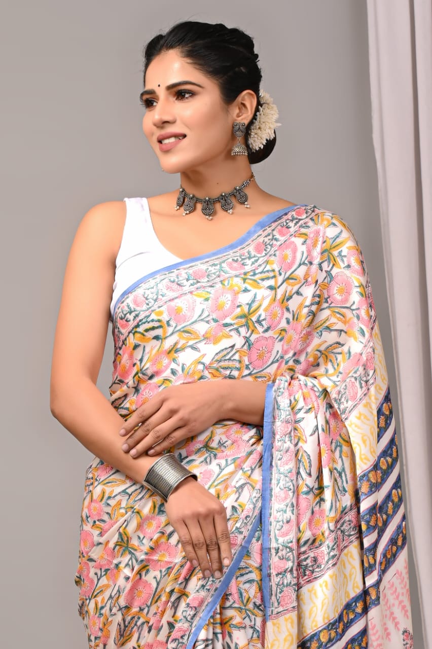 Natural Dye Ajrakh Silk Saree