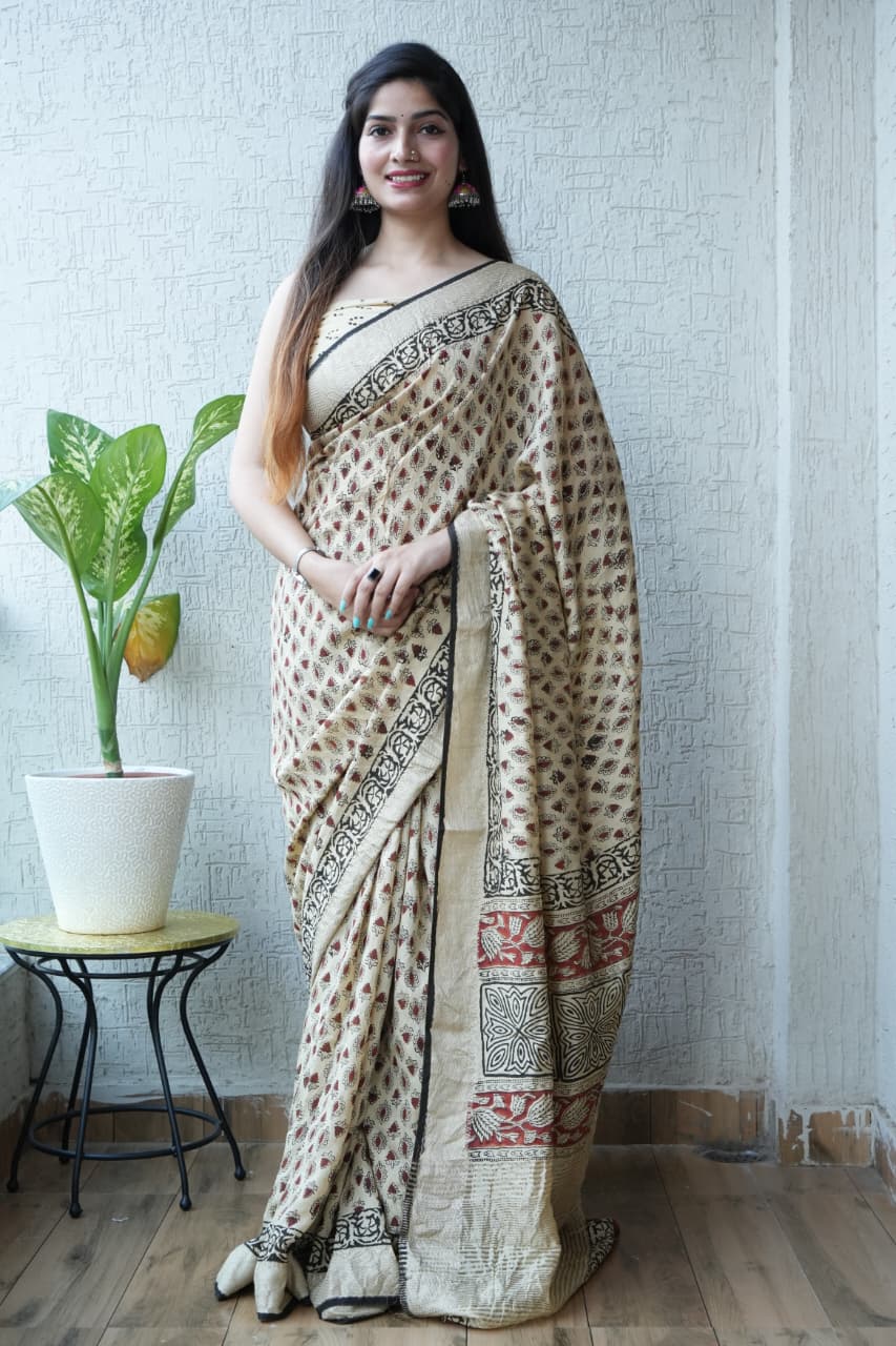 Stylish Handblock Printed Saree