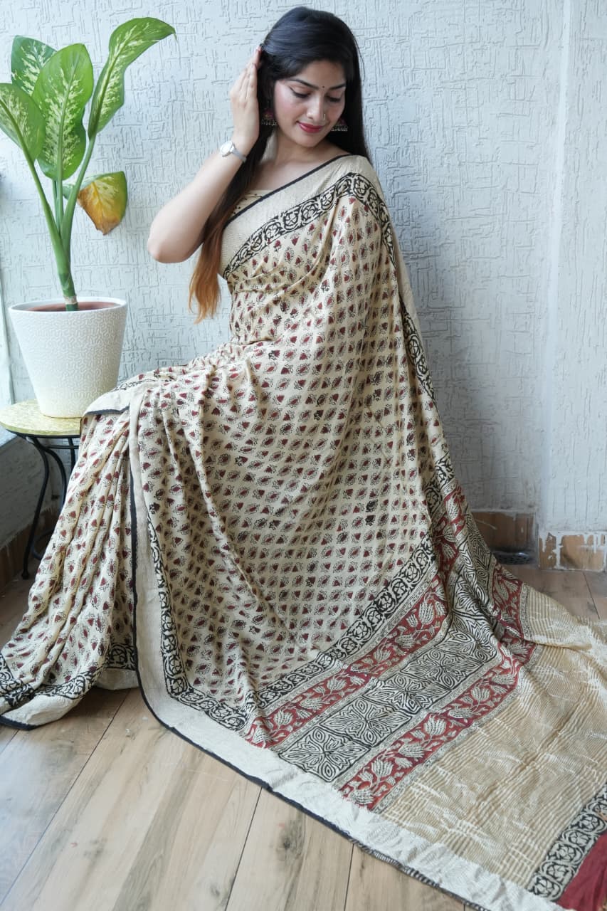 Stylish Handblock Printed Saree