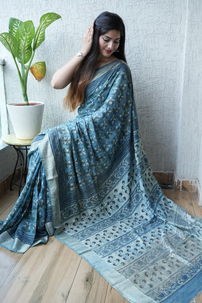 Traditional Block Print Chanderi Saree