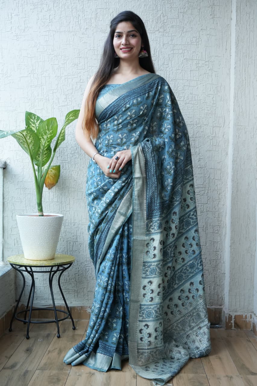 Traditional Block Print Chanderi Saree